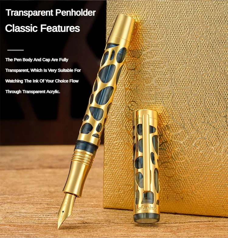 Asvine V169 Vacuum Filling Fountain Pen Luxury Elegant Transparent Acrylic Skeleton Hollow Carved Writing Supplies Stationery