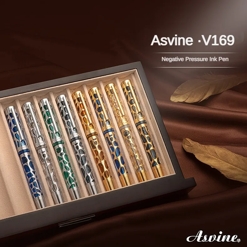 Asvine V169 Vacuum Filling Fountain Pen Luxury Elegant Transparent Acrylic Skeleton Hollow Carved Writing Supplies Stationery