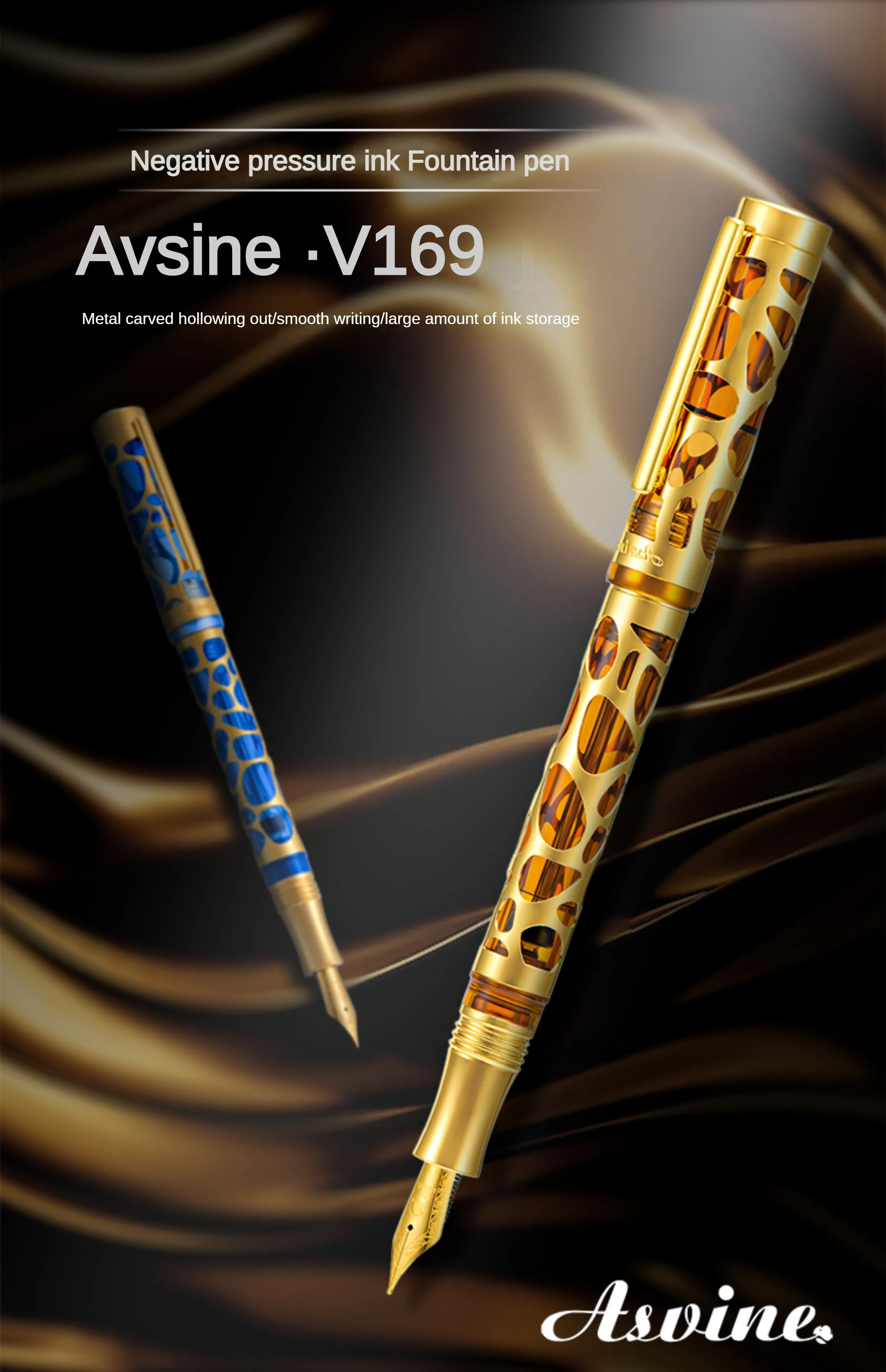 Asvine V169 Vacuum Filling Fountain Pen Luxury Elegant Transparent Acrylic Skeleton Hollow Carved Writing Supplies Stationery