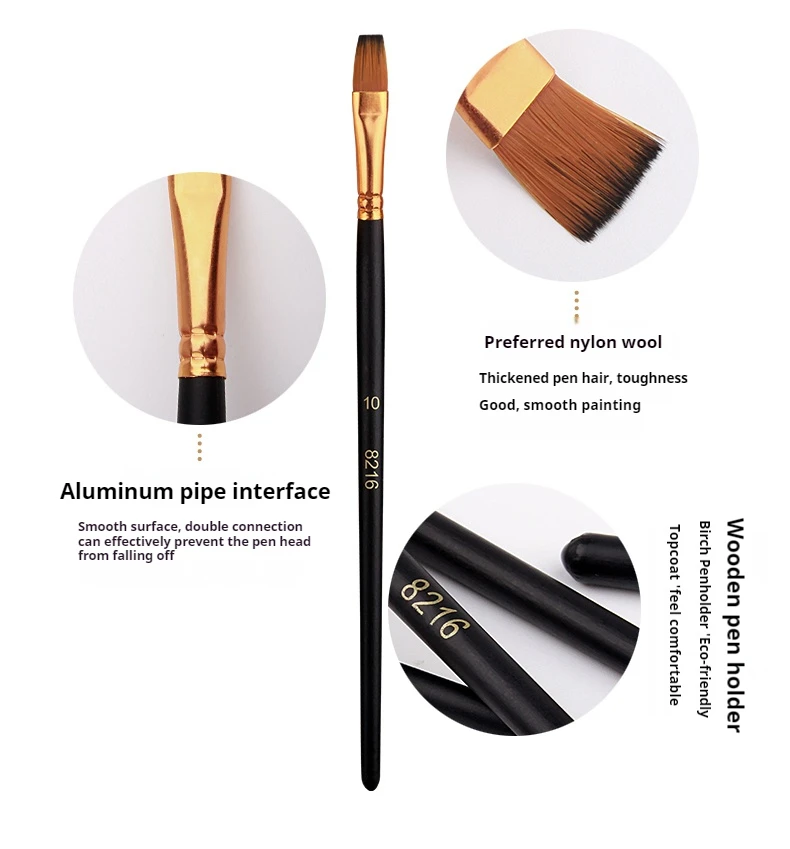 12 PCS Nylon Bristle Brushes Set for Artists And Amateurs - Flat Brushes for Watercolor Oil Paint Acrylic Painting