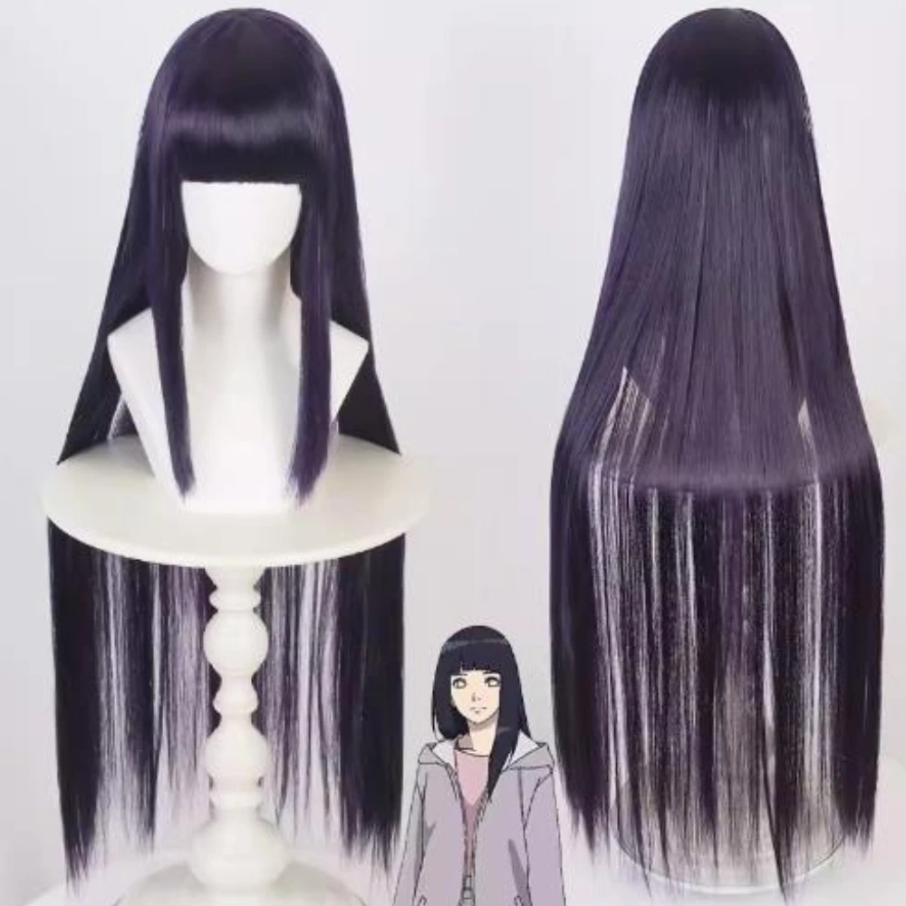 100cm Long Cosplay Anime Hyuga Hinata Straight Hair Wig Heat Resistant Full Bangs Synthetic Hair Wig