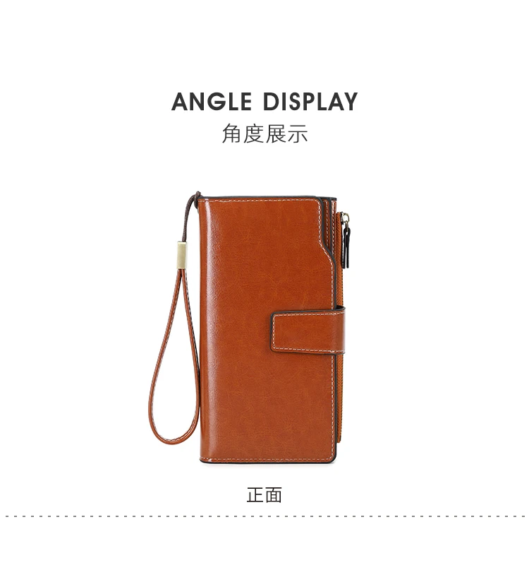 RFID Retro Large Capacity Long Wallet Solid Color Multi-Card Women's Purse Multi-Function Zipper Wallet With Wrist Strap