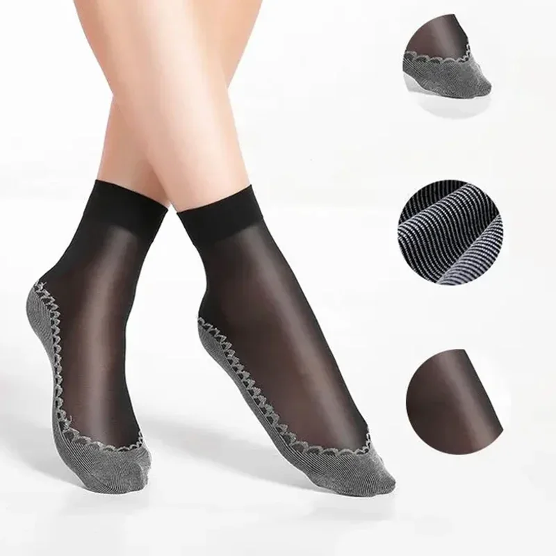 10/20 Pairs Short Socks Women Ultrathin Elastic Lace Transparent Sock Woman Summer Breathable Non-Slip Bottom Splice Cotton Sock