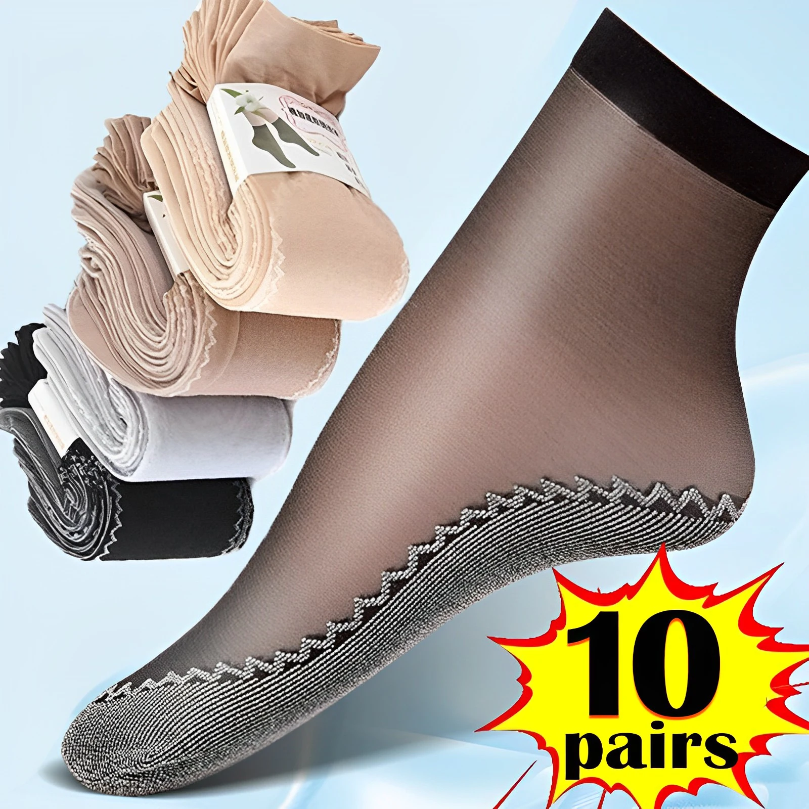10/20 Pairs Short Socks Women Ultrathin Elastic Lace Transparent Sock Woman Summer Breathable Non-Slip Bottom Splice Cotton Sock