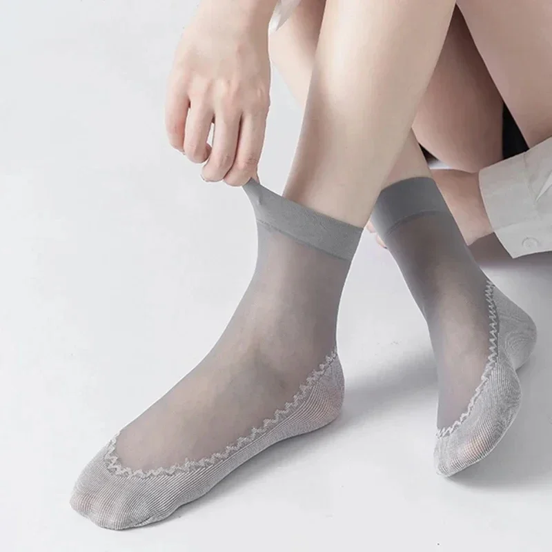 10/20 Pairs Short Socks Women Ultrathin Elastic Lace Transparent Sock Woman Summer Breathable Non-Slip Bottom Splice Cotton Sock