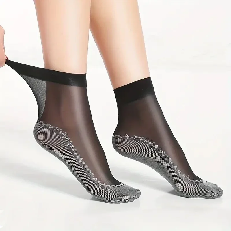 10/20 Pairs Short Socks Women Ultrathin Elastic Lace Transparent Sock Woman Summer Breathable Non-Slip Bottom Splice Cotton Sock