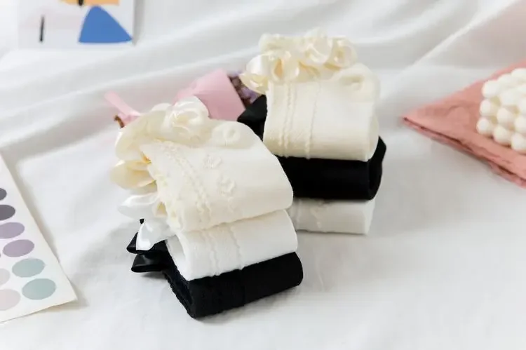 JK Woman Socks Solid Black White Lolita Lacework Ruffle Socks Summer Thin Kawaii Sweet Girls Cute Short Socks Women
