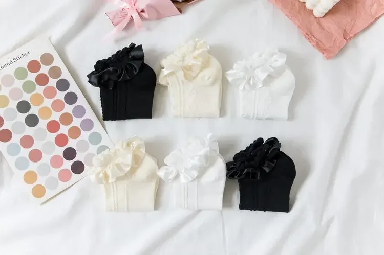 JK Woman Socks Solid Black White Lolita Lacework Ruffle Socks Summer Thin Kawaii Sweet Girls Cute Short Socks Women