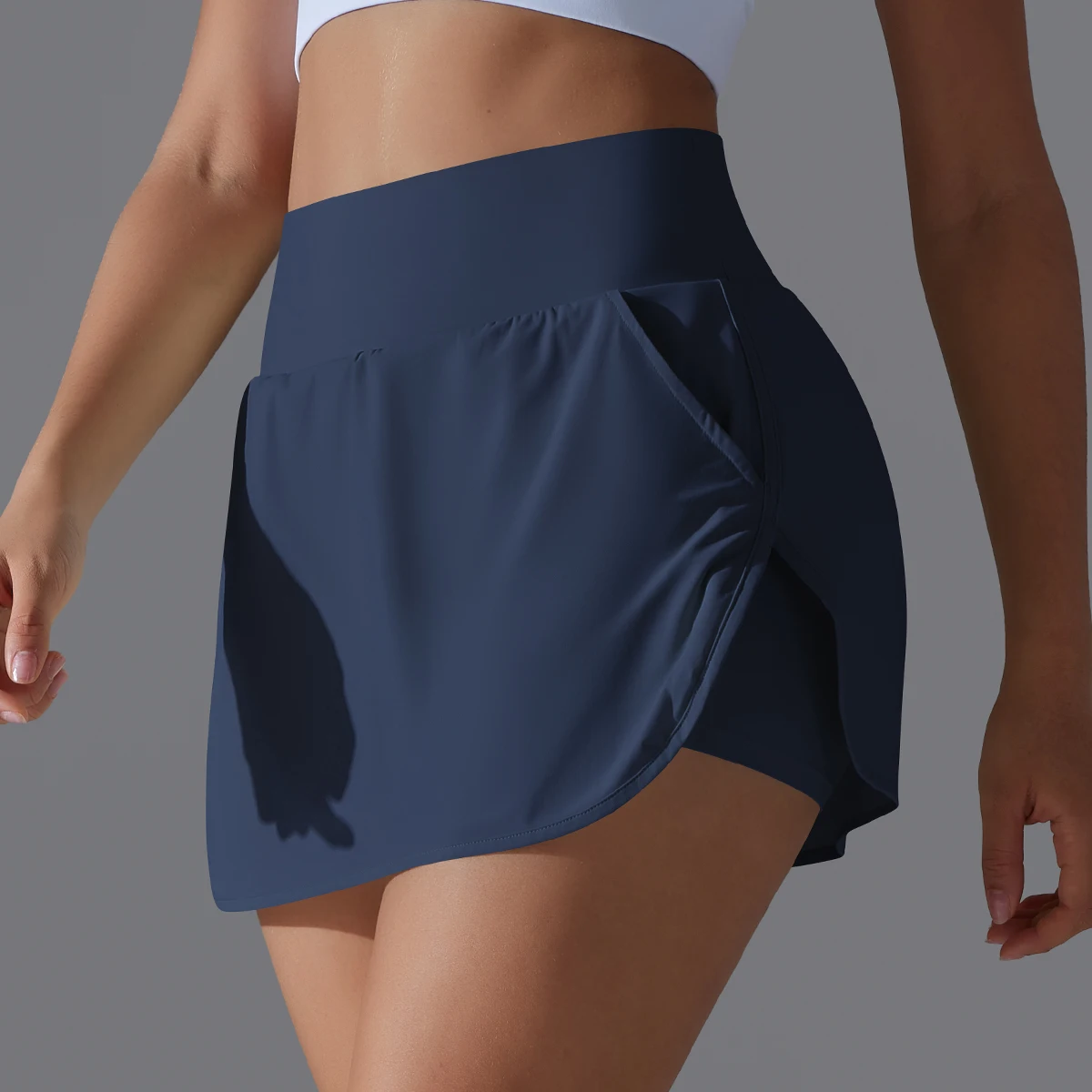 Women Gym Running Shorts Double Deck Quick Dry Gym Sport Shorts Fitness Jogging Workout Shorts With Pocket Sports Tight Short