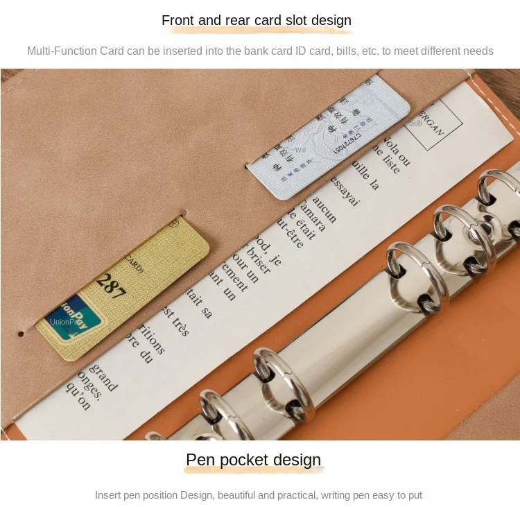 A6 Soft PU Leather Loose Leaf Binder Notebook Cover Gold Ring Diary Agenda Planner Paper Cover School Stationery