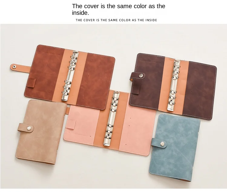 A6 Soft PU Leather Loose Leaf Binder Notebook Cover Gold Ring Diary Agenda Planner Paper Cover School Stationery
