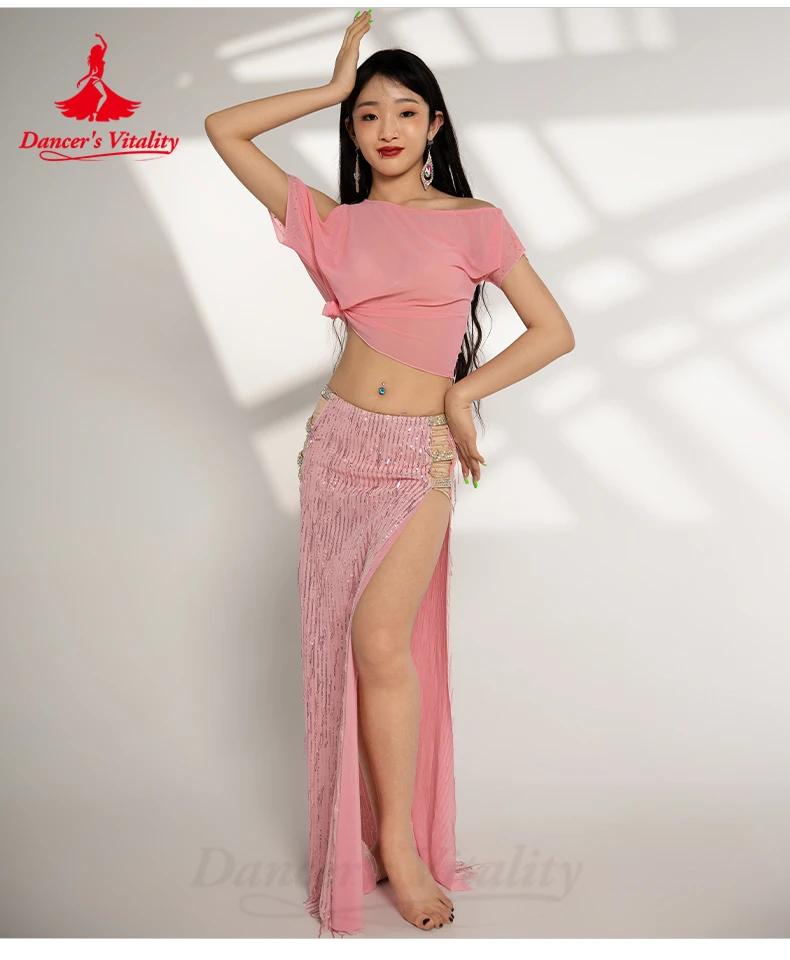 Belly Dance Performance Suit for Women Gauze Half Sleeves Top+bingbing Long Skirt 2pcs Girl's Oriental Belly Dancing Wear Outfit