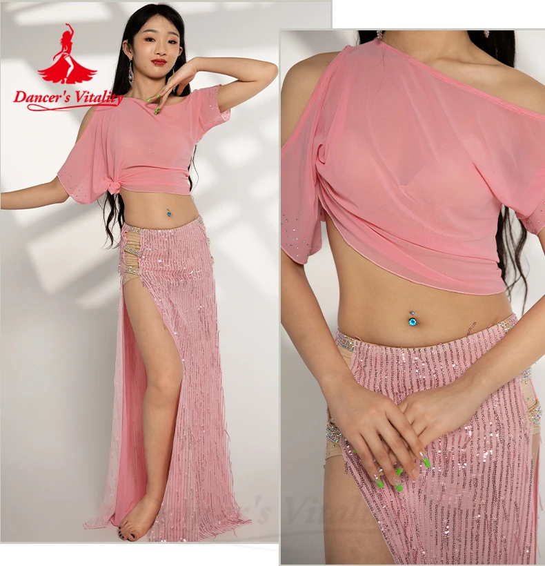 Belly Dance Performance Suit for Women Gauze Half Sleeves Top+bingbing Long Skirt 2pcs Girl's Oriental Belly Dancing Wear Outfit