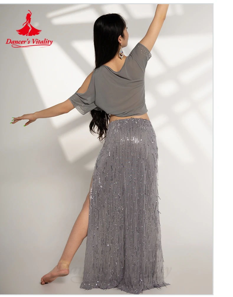 Belly Dance Performance Suit for Women Gauze Half Sleeves Top+bingbing Long Skirt 2pcs Girl's Oriental Belly Dancing Wear Outfit