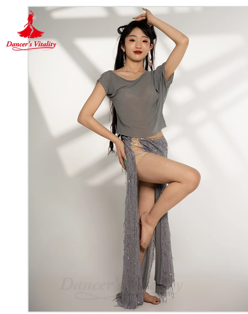 Belly Dance Performance Suit for Women Gauze Half Sleeves Top+bingbing Long Skirt 2pcs Girl's Oriental Belly Dancing Wear Outfit