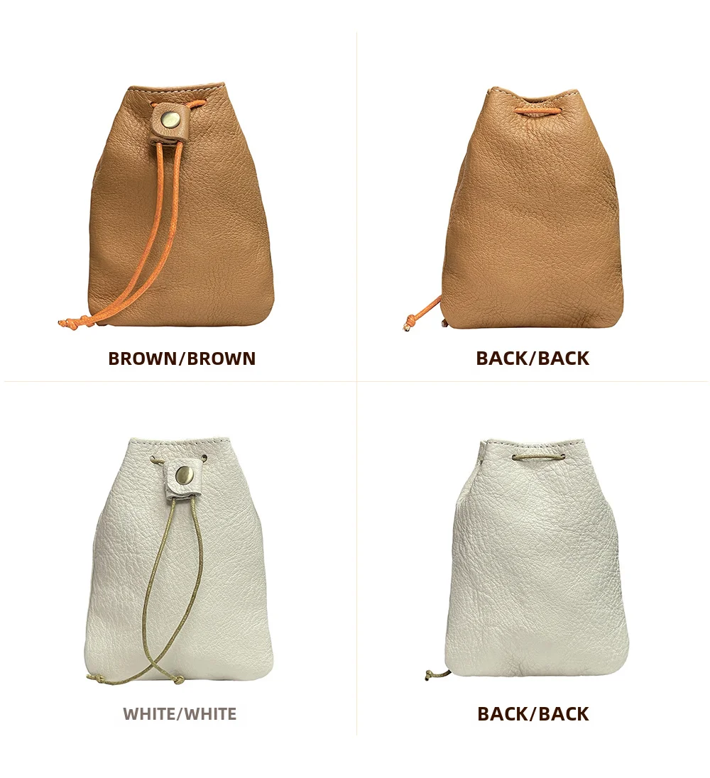 New Cow Leather Women's and Men's Drawstring Change Vintage Coin Bag Headphone Strap Purse Storage Bag For Man And Woman