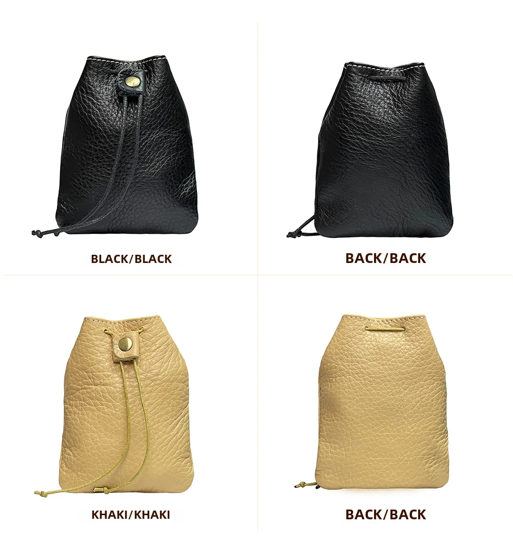 New Cow Leather Women's and Men's Drawstring Change Vintage Coin Bag Headphone Strap Purse Storage Bag For Man And Woman