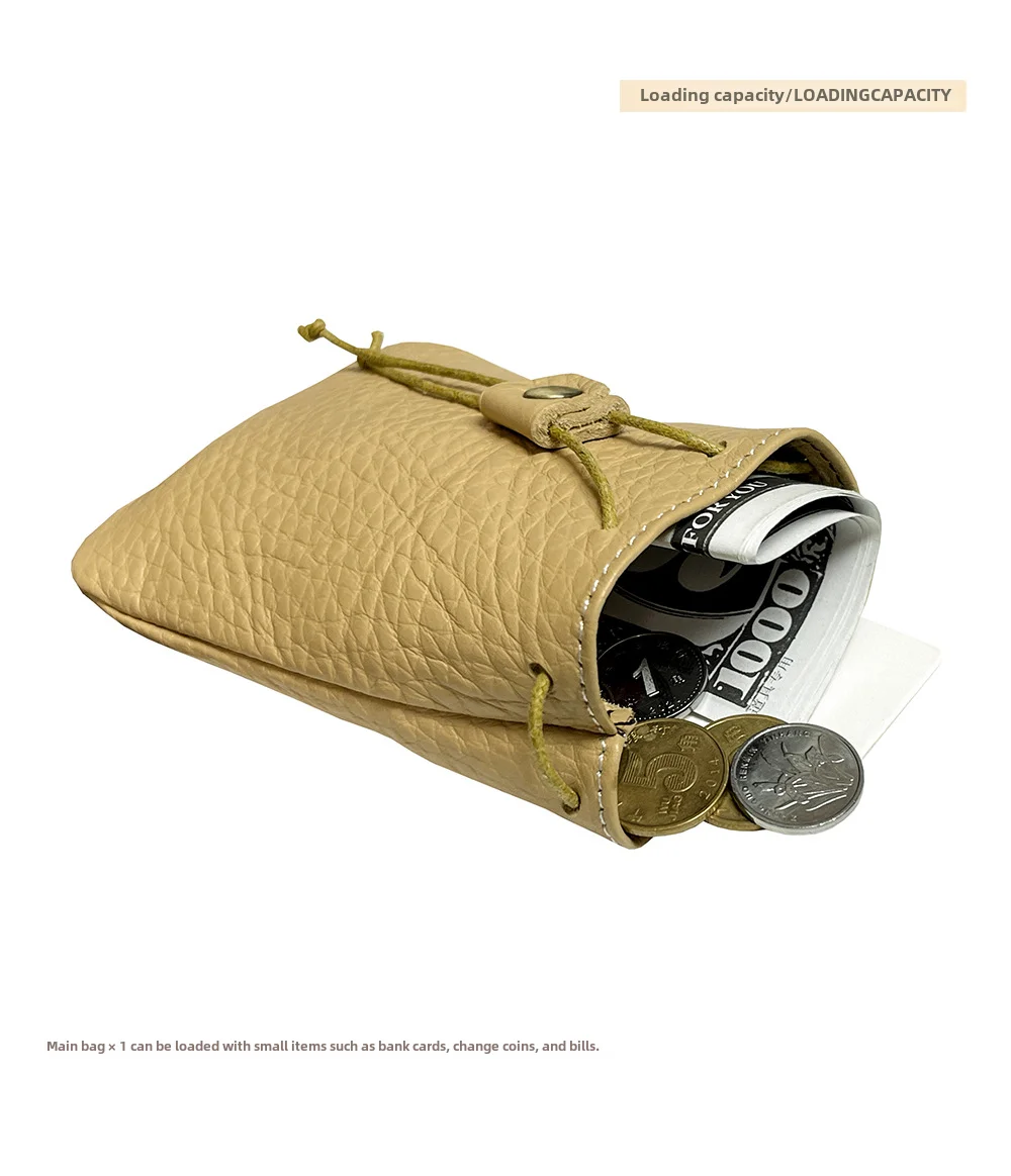 New Cow Leather Women's and Men's Drawstring Change Vintage Coin Bag Headphone Strap Purse Storage Bag For Man And Woman