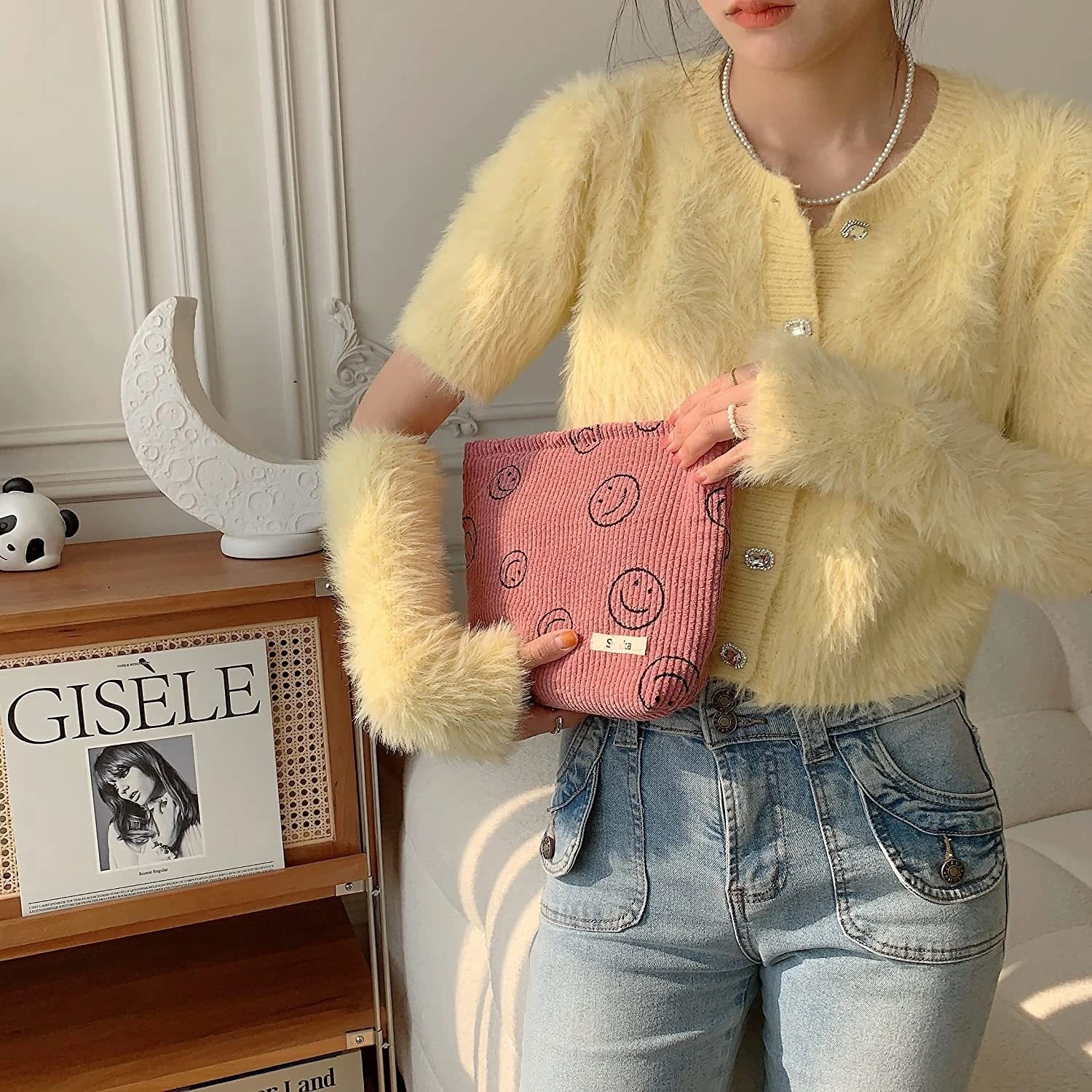 Makeup Bag Large Checkered Cosmetic Bag Capacity Travel Toiletry Bag Cute Makeup Brushes Aesthetic Accessories Storage Bag