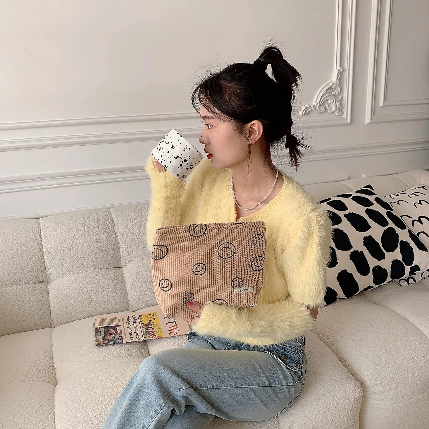 Makeup Bag Large Checkered Cosmetic Bag Capacity Travel Toiletry Bag Cute Makeup Brushes Aesthetic Accessories Storage Bag