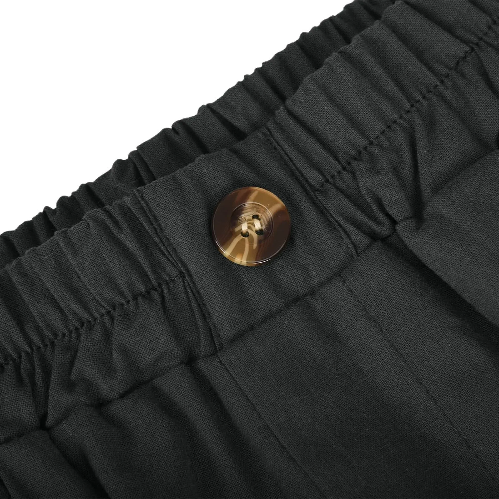 Female Fashion Solid Color Elastic High Waist Pocket Button Up Loose Cotton Linen Five Length Shorts Summer Soft Comfort Pants