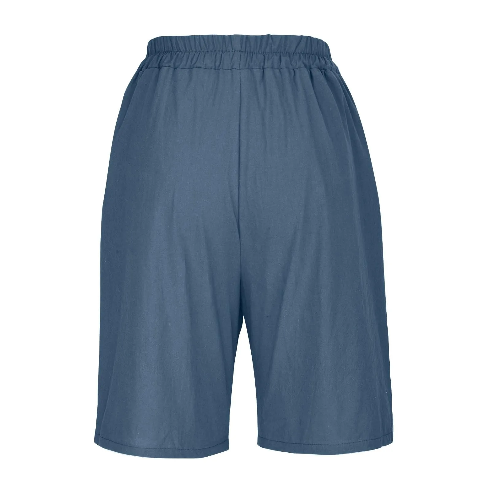 Female Fashion Solid Color Elastic High Waist Pocket Button Up Loose Cotton Linen Five Length Shorts Summer Soft Comfort Pants