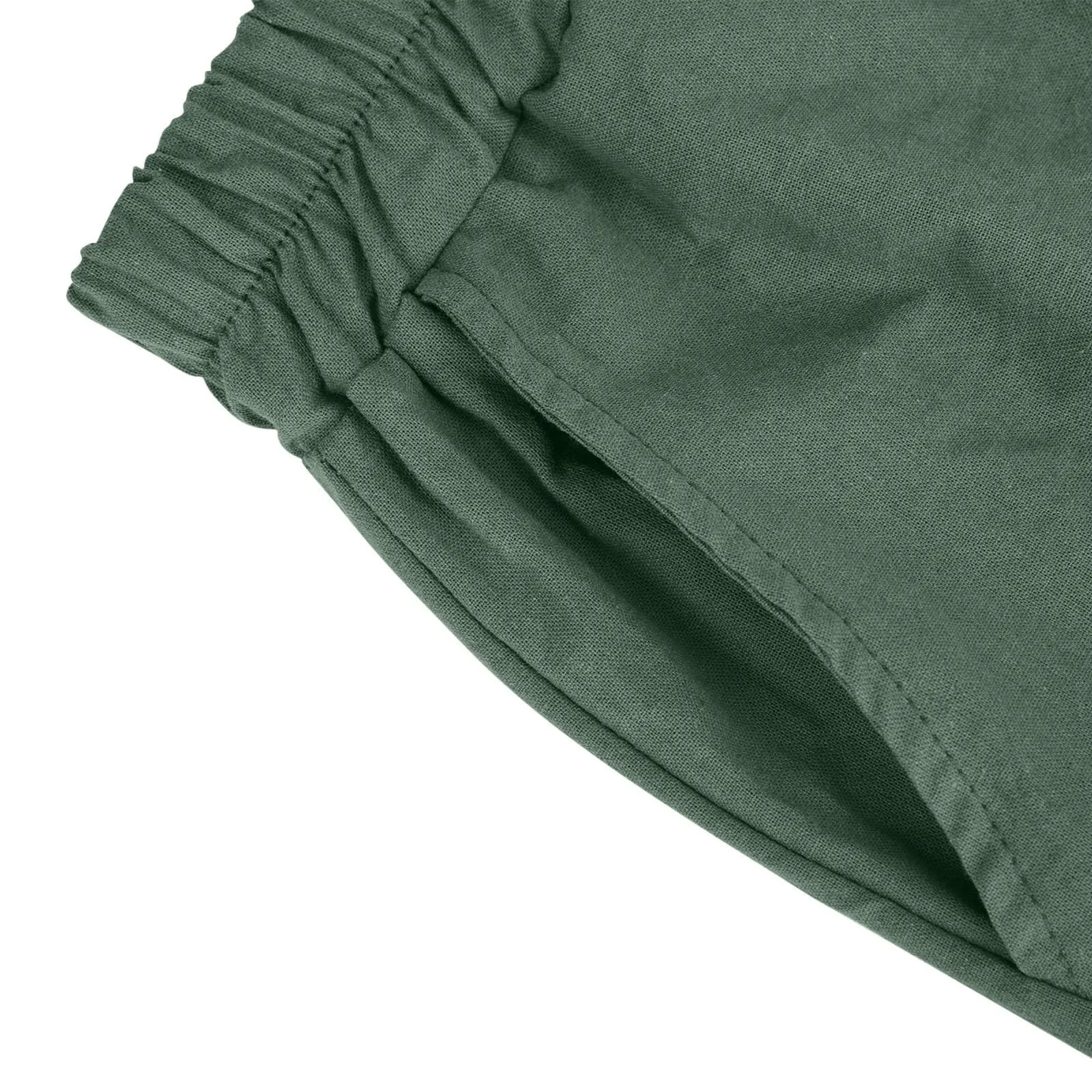 Female Fashion Solid Color Elastic High Waist Pocket Button Up Loose Cotton Linen Five Length Shorts Summer Soft Comfort Pants