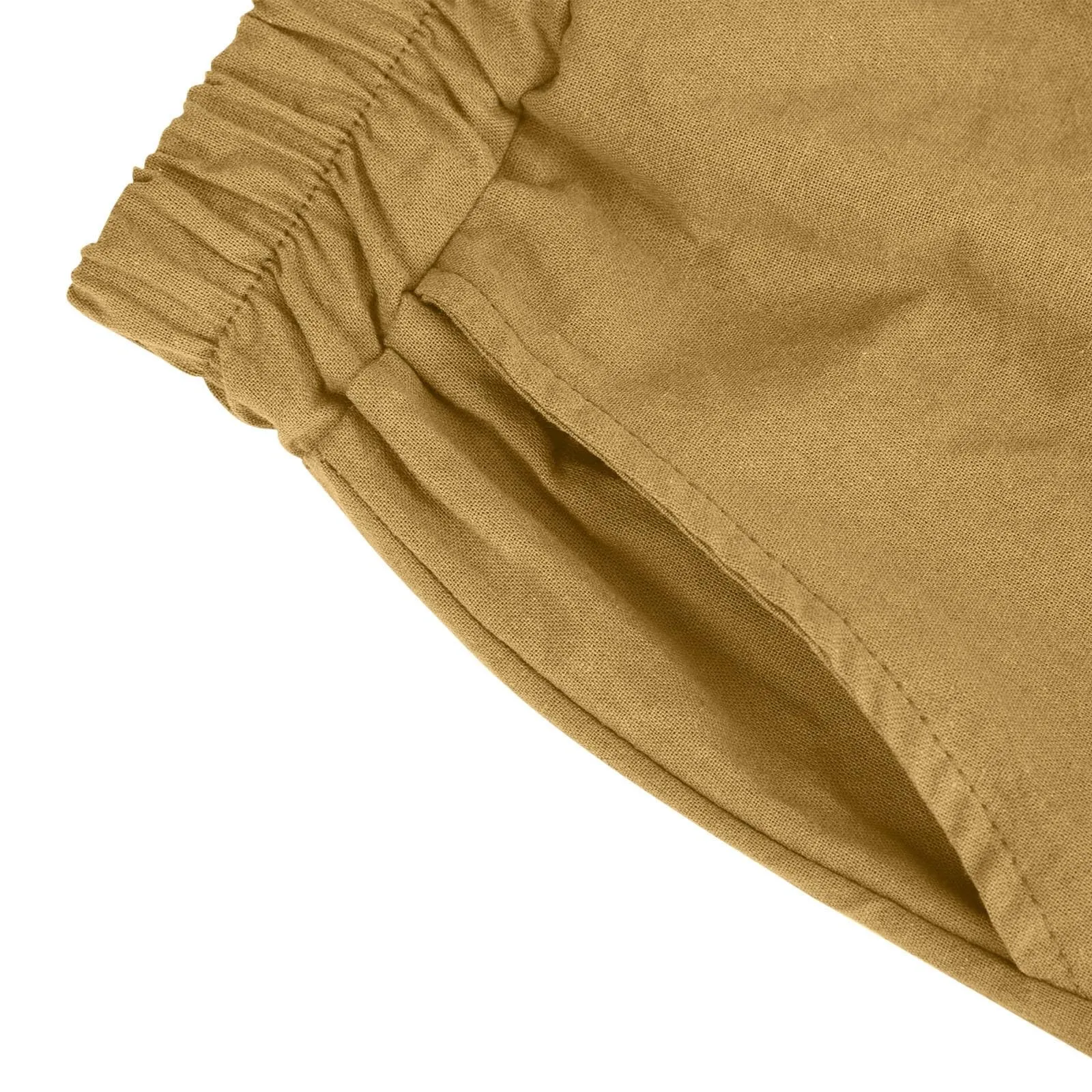 Female Fashion Solid Color Elastic High Waist Pocket Button Up Loose Cotton Linen Five Length Shorts Summer Soft Comfort Pants