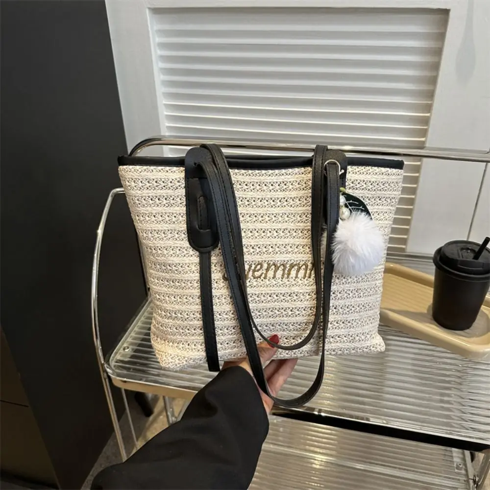 Women Casual Rattan Handbags Woven Shoulder Bags Summer Beach Straw Bag Large Capacity Tote Lady Big Purses