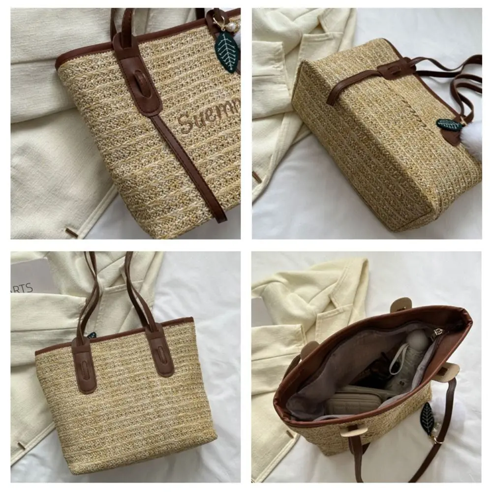 Women Casual Rattan Handbags Woven Shoulder Bags Summer Beach Straw Bag Large Capacity Tote Lady Big Purses
