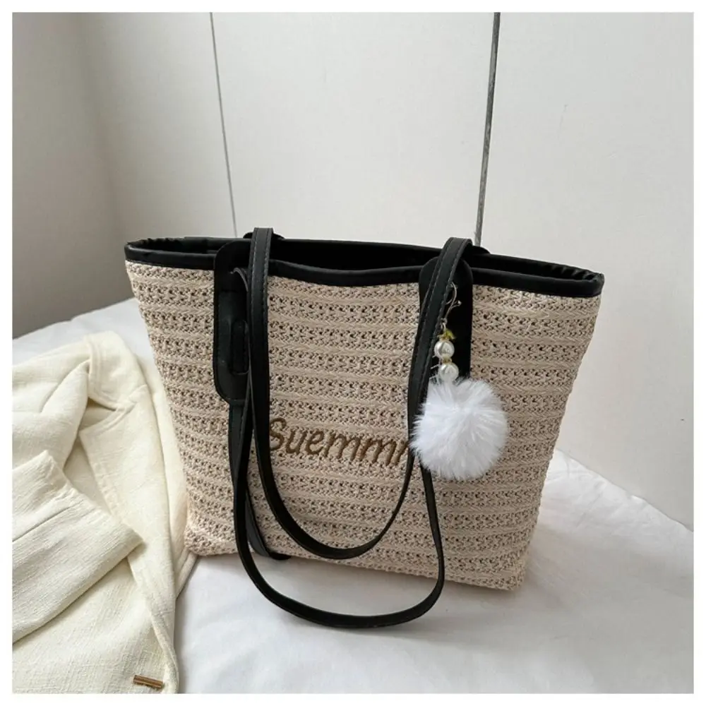 Women Casual Rattan Handbags Woven Shoulder Bags Summer Beach Straw Bag Large Capacity Tote Lady Big Purses