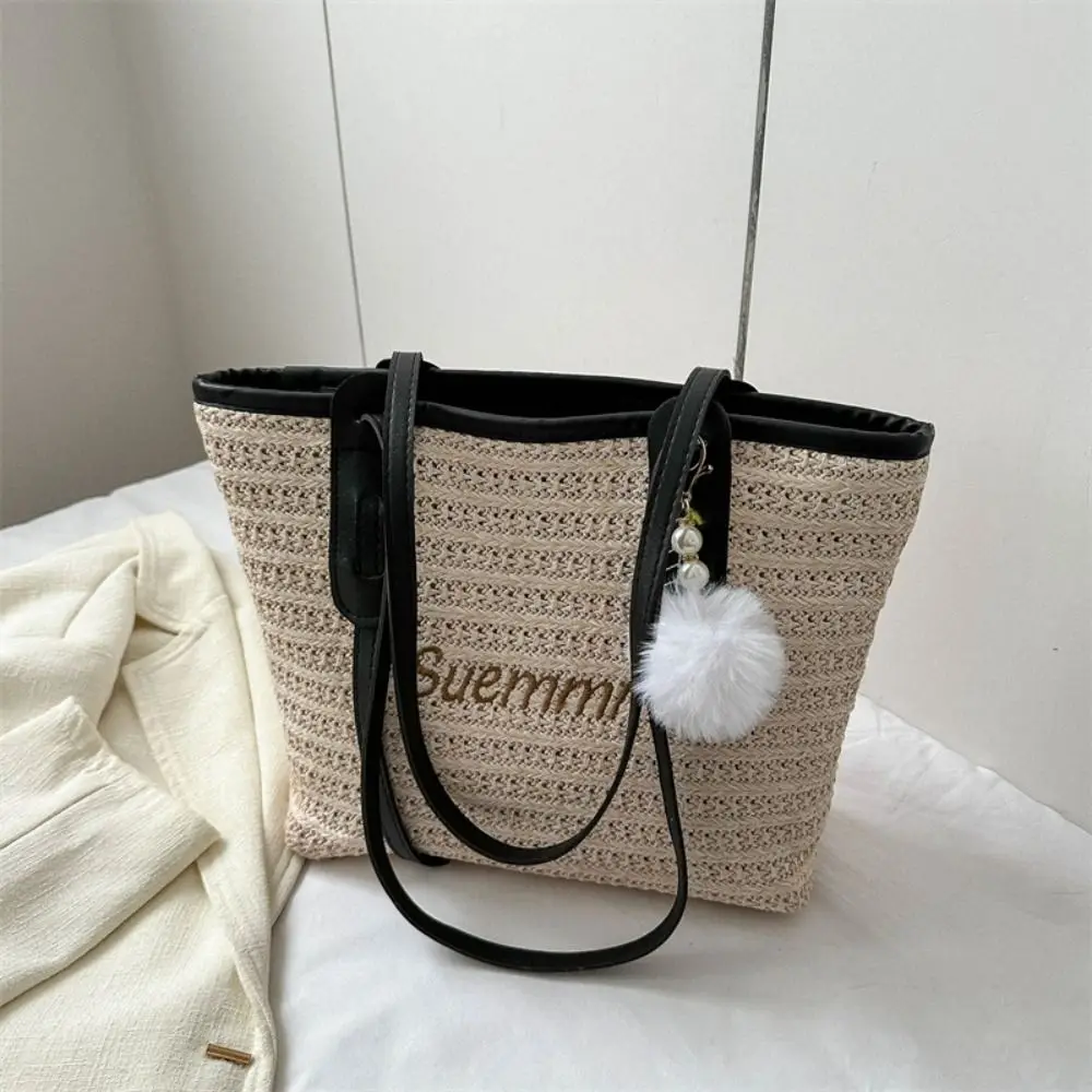 Women Casual Rattan Handbags Woven Shoulder Bags Summer Beach Straw Bag Large Capacity Tote Lady Big Purses