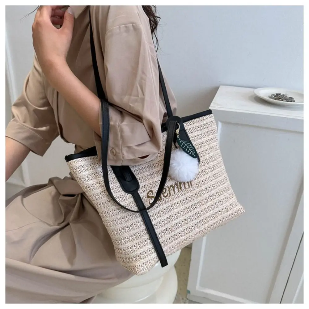 Women Casual Rattan Handbags Woven Shoulder Bags Summer Beach Straw Bag Large Capacity Tote Lady Big Purses