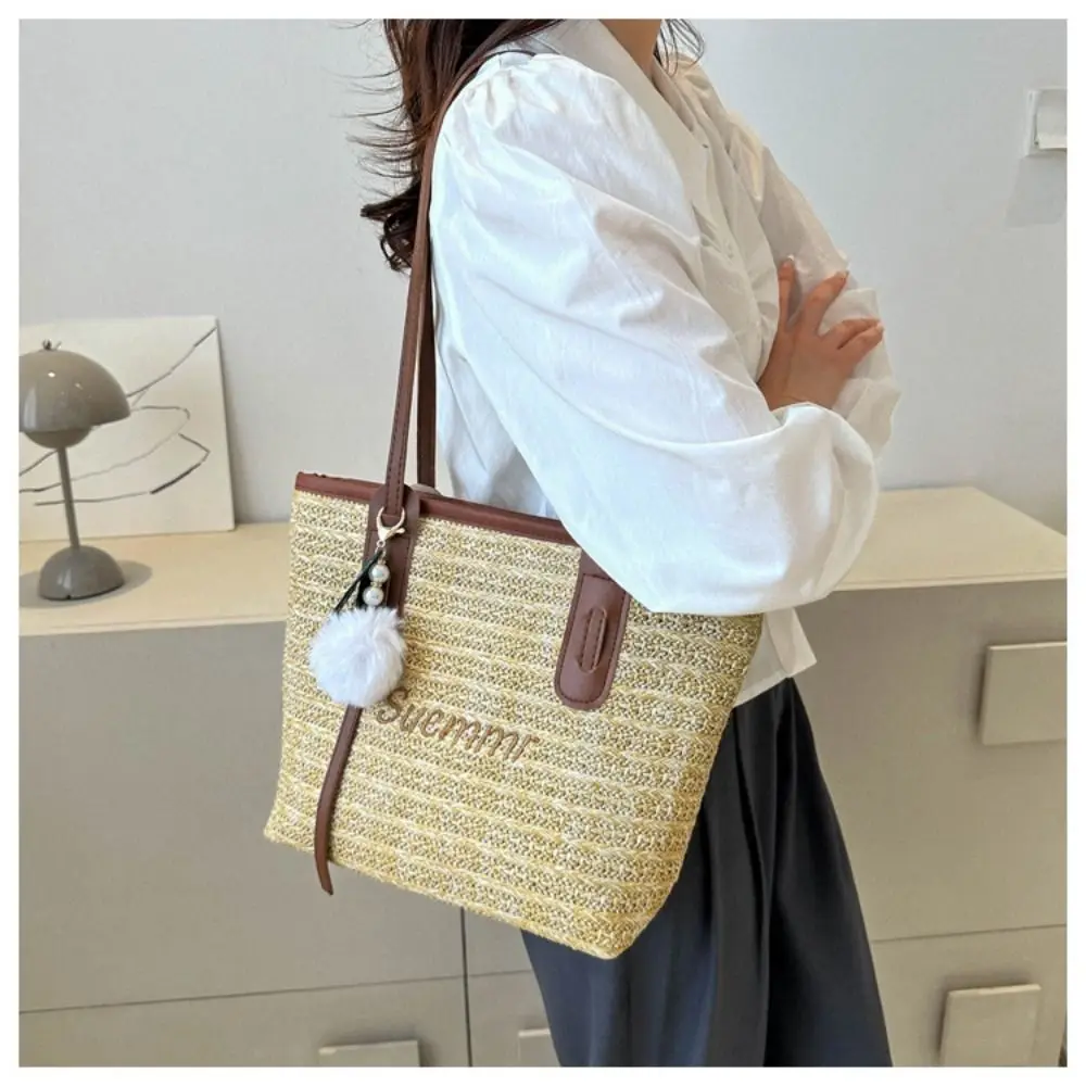 Women Casual Rattan Handbags Woven Shoulder Bags Summer Beach Straw Bag Large Capacity Tote Lady Big Purses