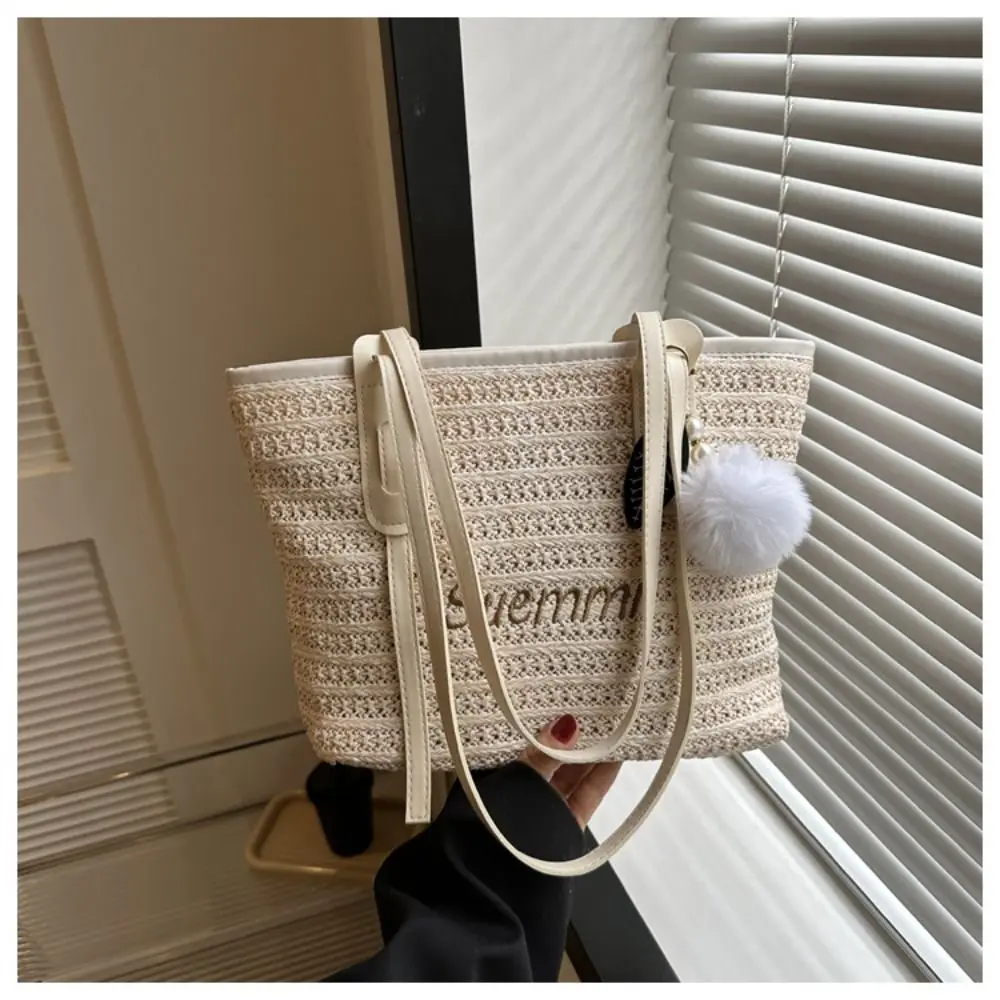 Women Casual Rattan Handbags Woven Shoulder Bags Summer Beach Straw Bag Large Capacity Tote Lady Big Purses