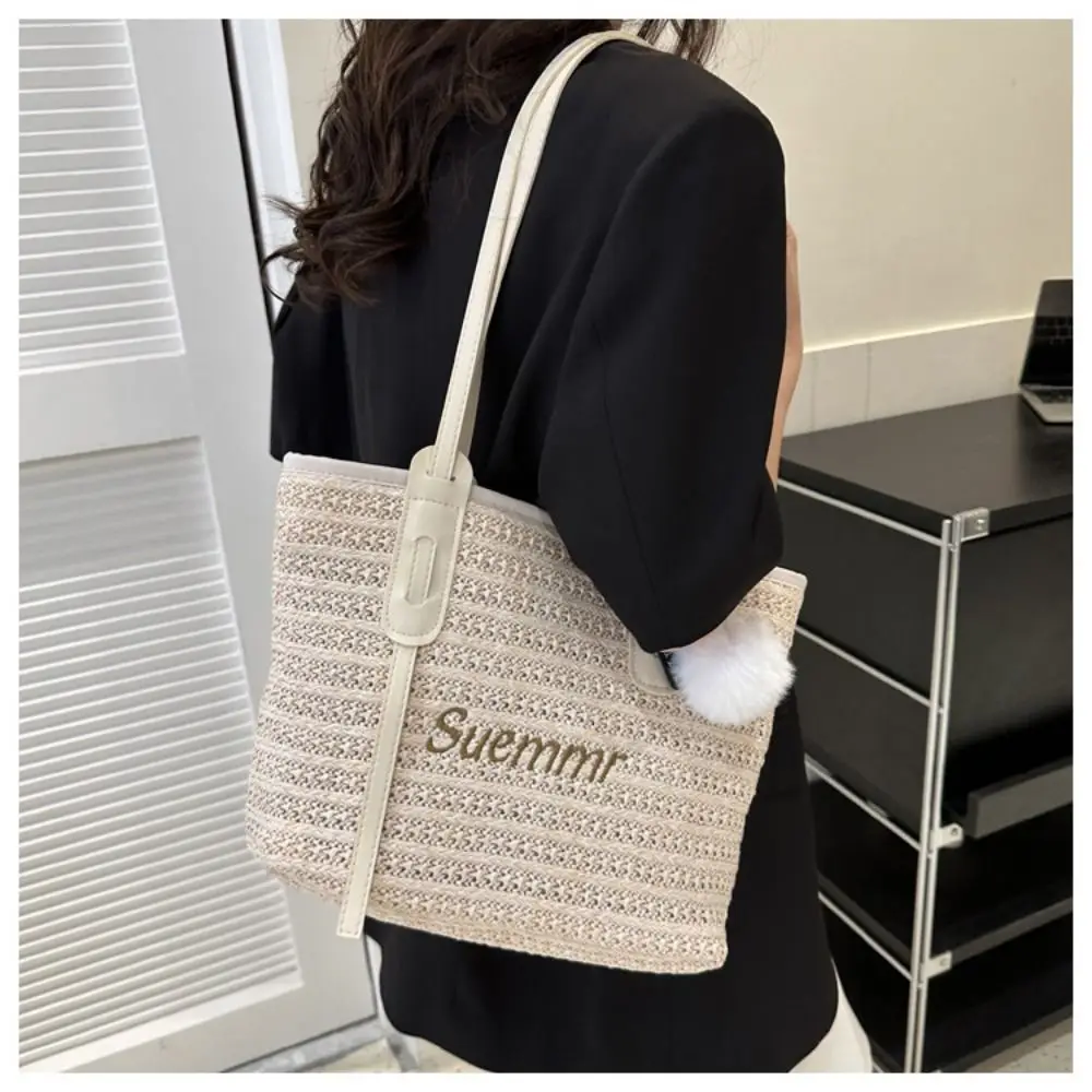 Women Casual Rattan Handbags Woven Shoulder Bags Summer Beach Straw Bag Large Capacity Tote Lady Big Purses
