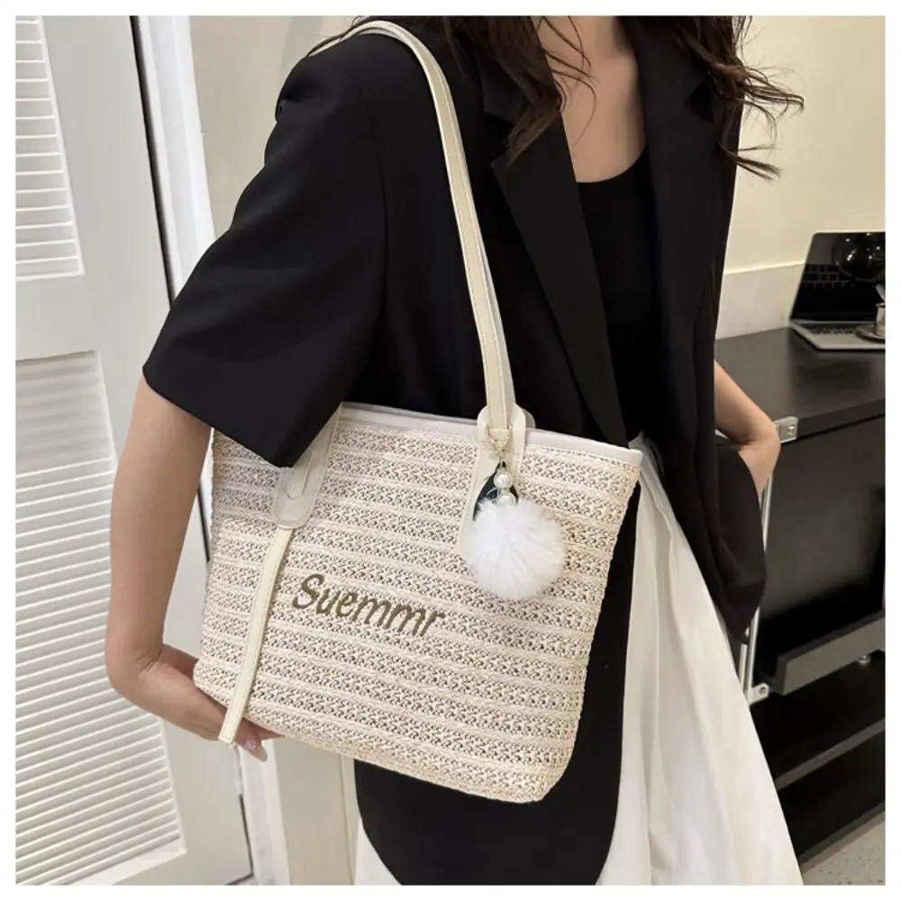 Women Casual Rattan Handbags Woven Shoulder Bags Summer Beach Straw Bag Large Capacity Tote Lady Big Purses