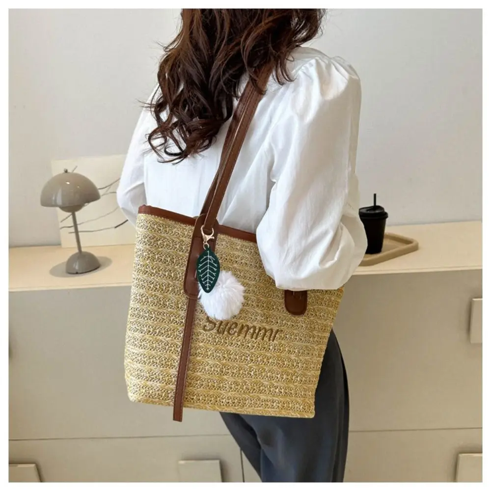 Women Casual Rattan Handbags Woven Shoulder Bags Summer Beach Straw Bag Large Capacity Tote Lady Big Purses