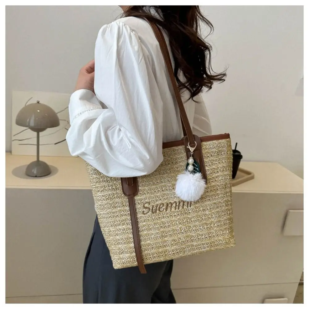 Women Casual Rattan Handbags Woven Shoulder Bags Summer Beach Straw Bag Large Capacity Tote Lady Big Purses