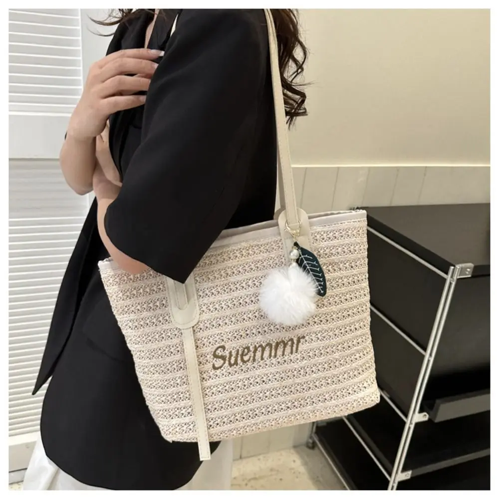 Women Casual Rattan Handbags Woven Shoulder Bags Summer Beach Straw Bag Large Capacity Tote Lady Big Purses