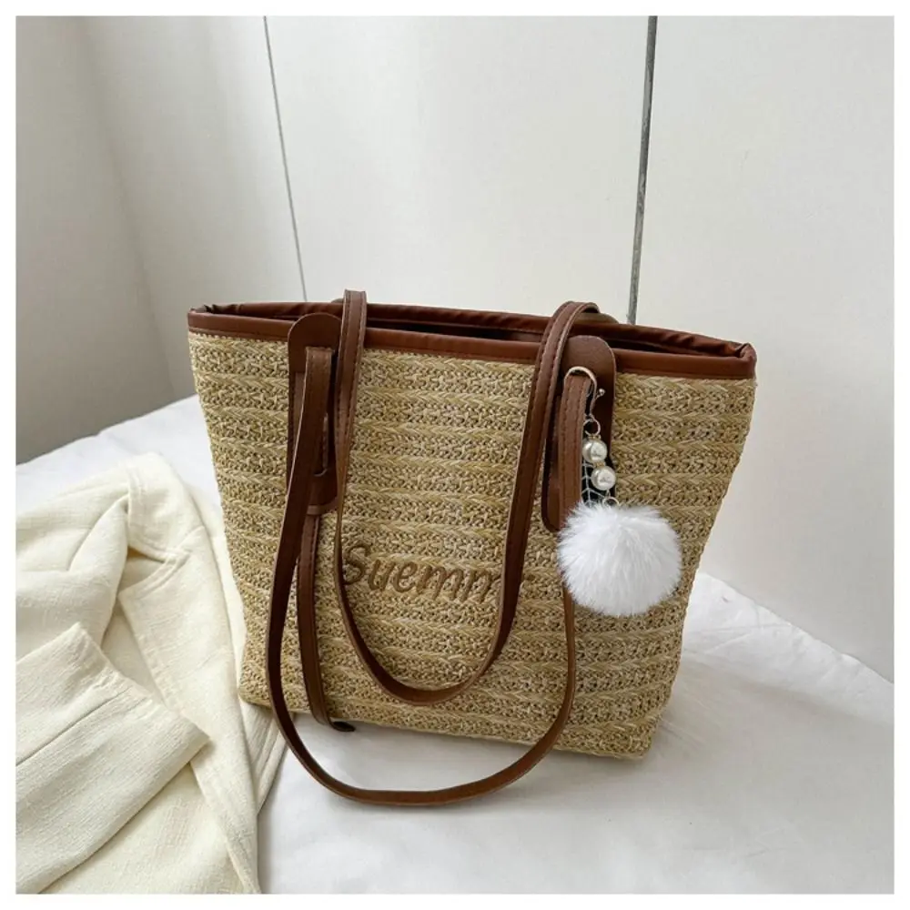 Women Casual Rattan Handbags Woven Shoulder Bags Summer Beach Straw Bag Large Capacity Tote Lady Big Purses