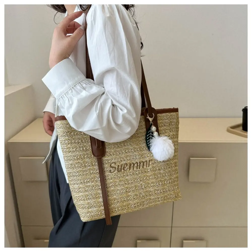 Women Casual Rattan Handbags Woven Shoulder Bags Summer Beach Straw Bag Large Capacity Tote Lady Big Purses