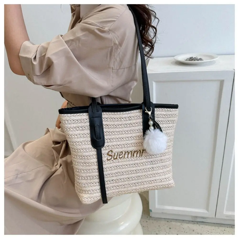 Women Casual Rattan Handbags Woven Shoulder Bags Summer Beach Straw Bag Large Capacity Tote Lady Big Purses