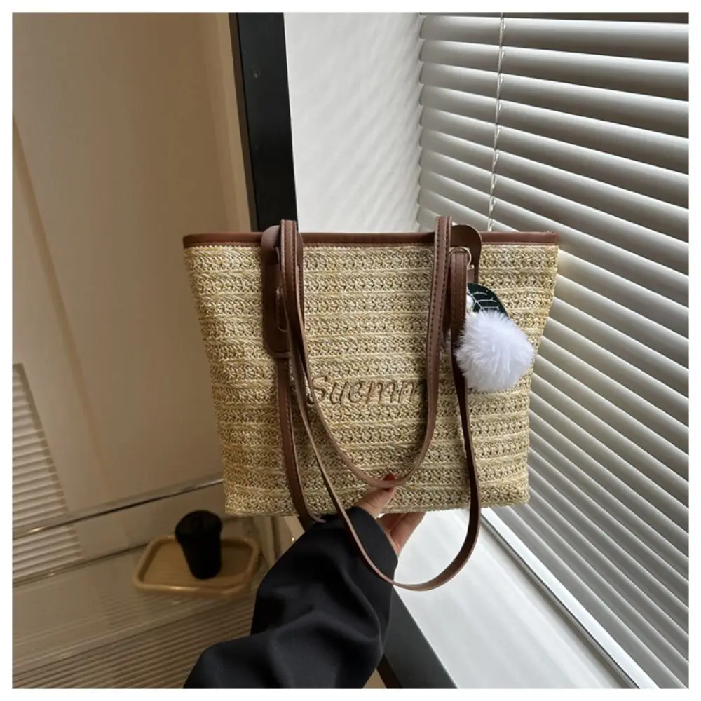 Women Casual Rattan Handbags Woven Shoulder Bags Summer Beach Straw Bag Large Capacity Tote Lady Big Purses