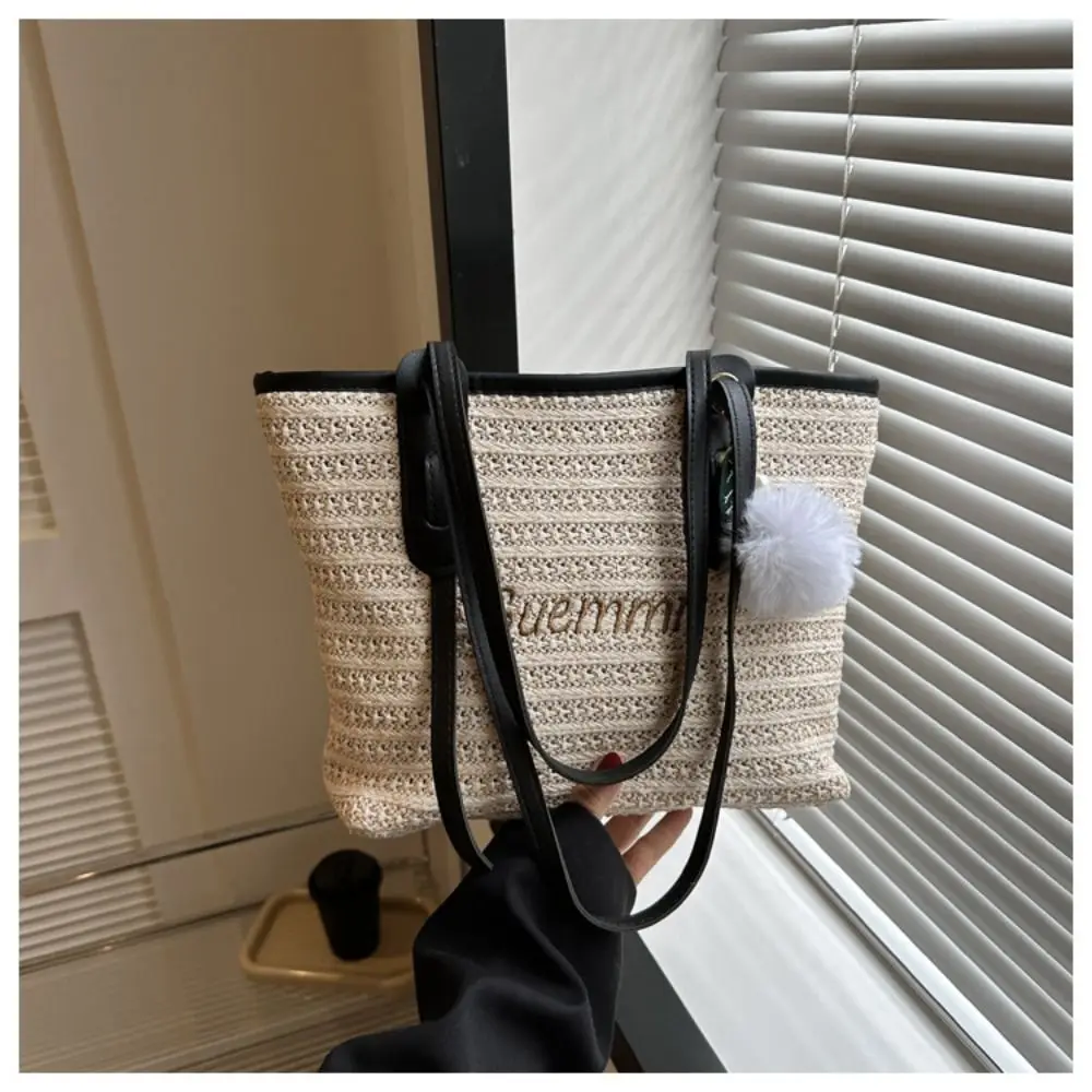 Women Casual Rattan Handbags Woven Shoulder Bags Summer Beach Straw Bag Large Capacity Tote Lady Big Purses