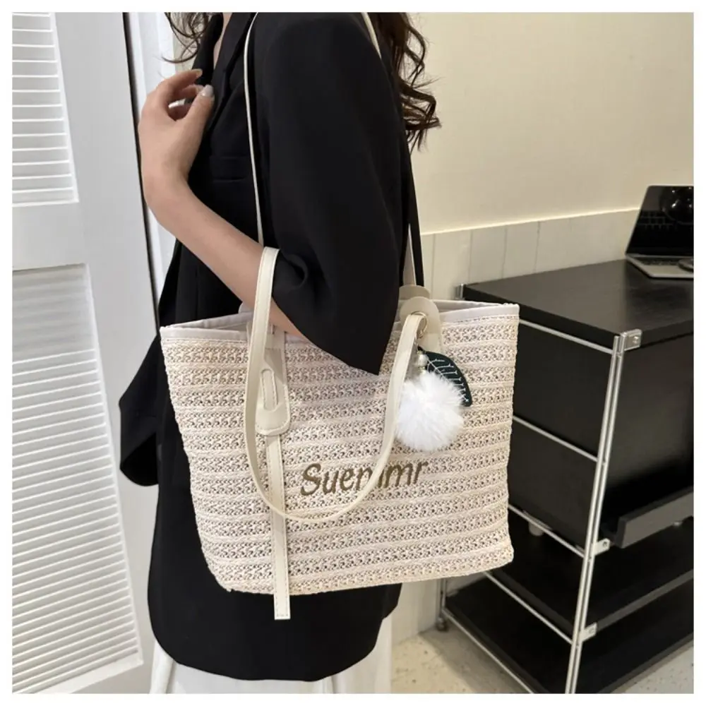 Women Casual Rattan Handbags Woven Shoulder Bags Summer Beach Straw Bag Large Capacity Tote Lady Big Purses