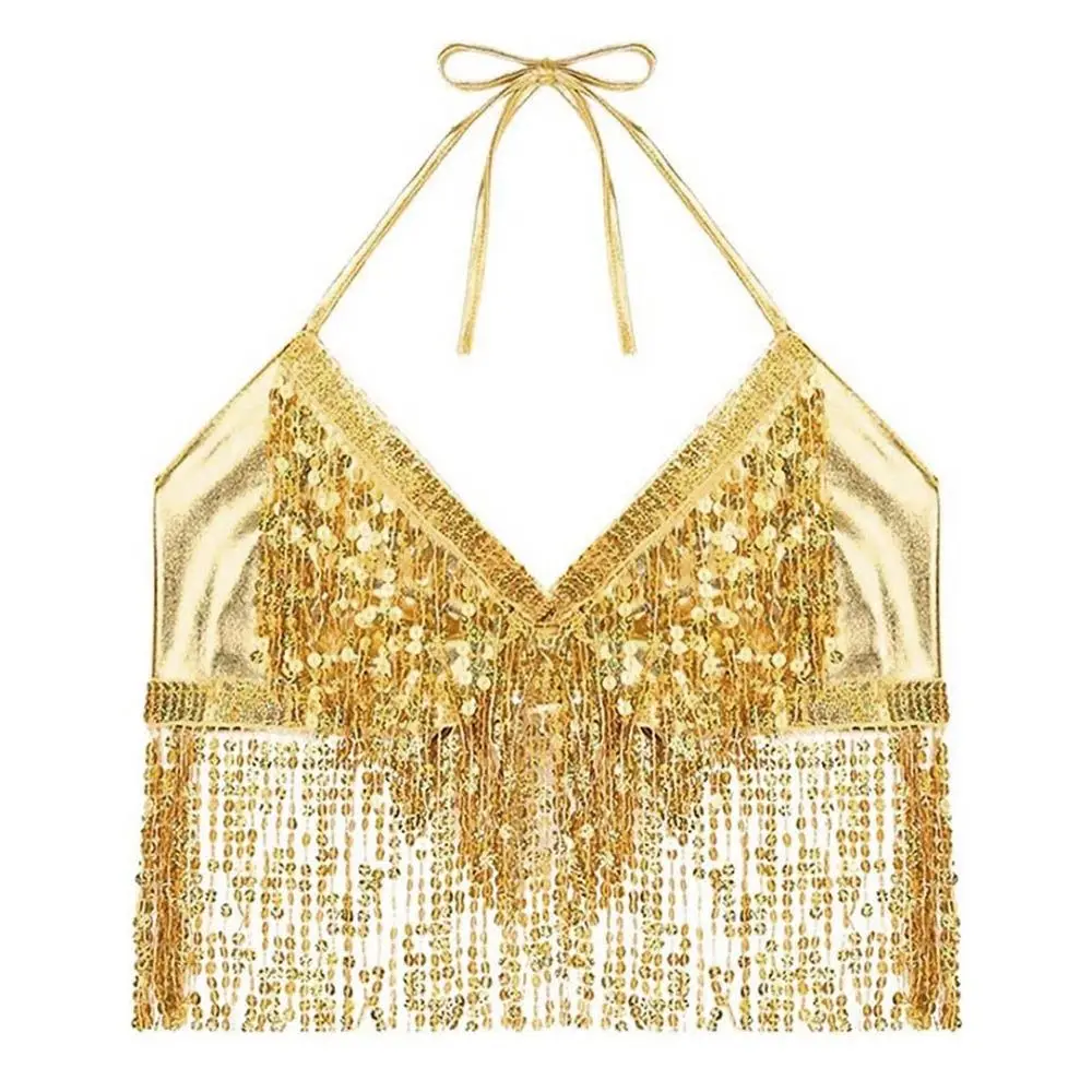 Belly Dance Sequin Fringe Top Nightclub Performance Halter Bra Dance Wear