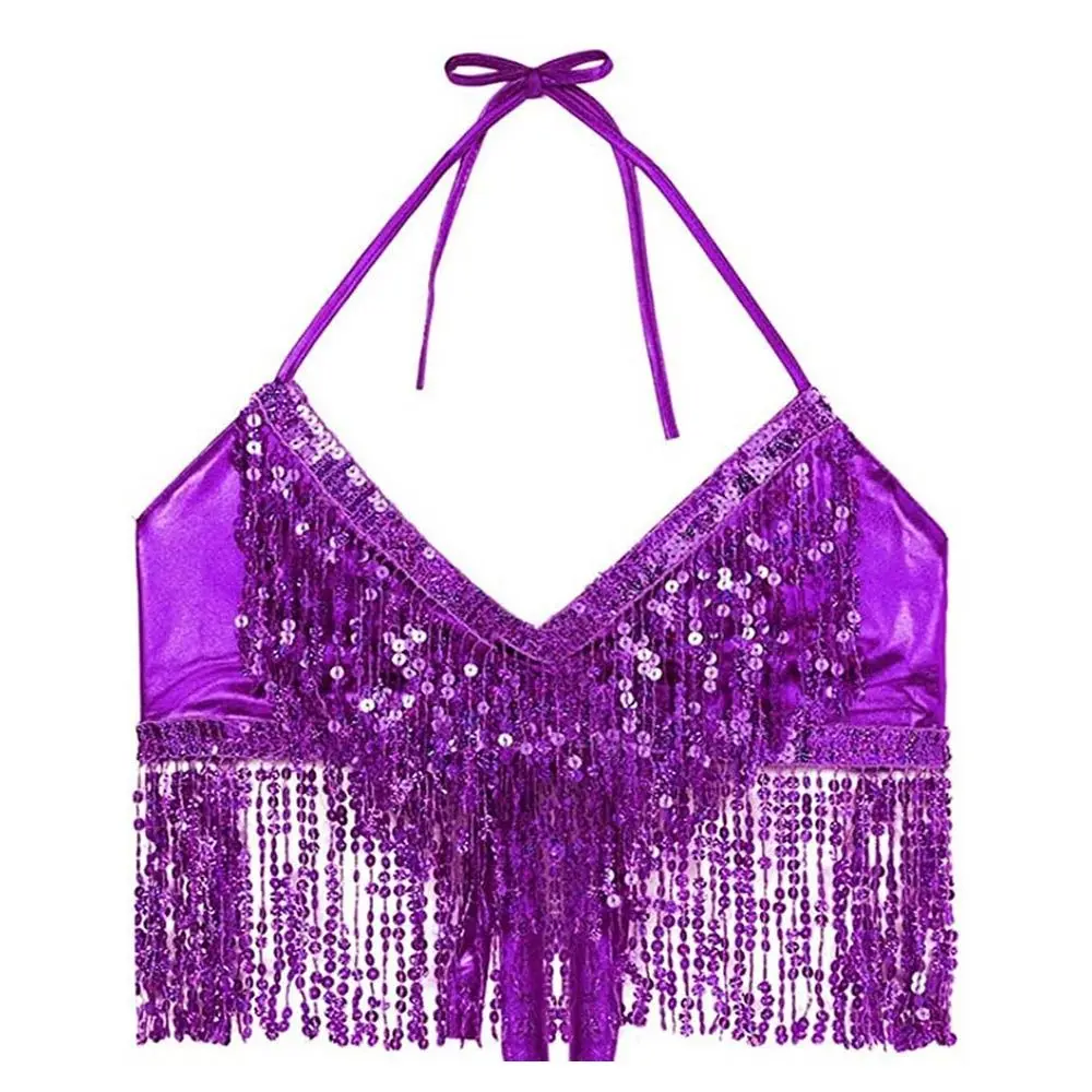 Belly Dance Sequin Fringe Top Nightclub Performance Halter Bra Dance Wear