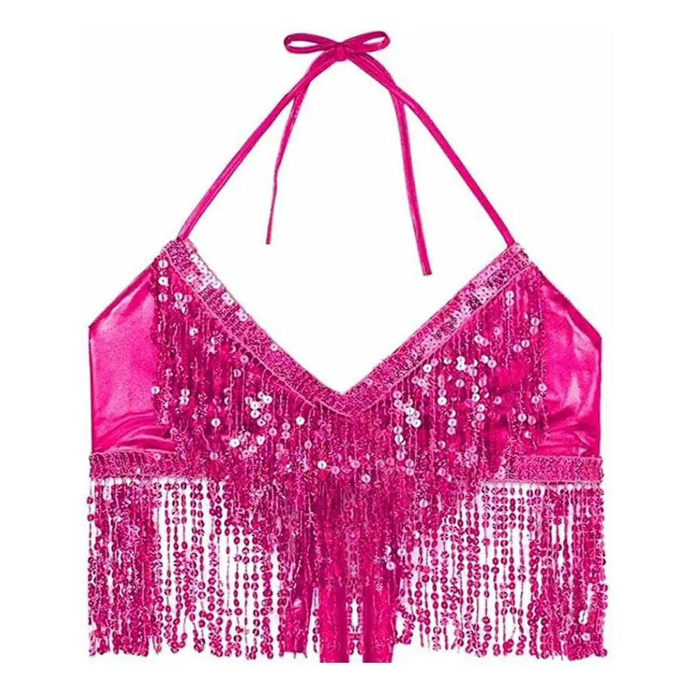 Belly Dance Sequin Fringe Top Nightclub Performance Halter Bra Dance Wear