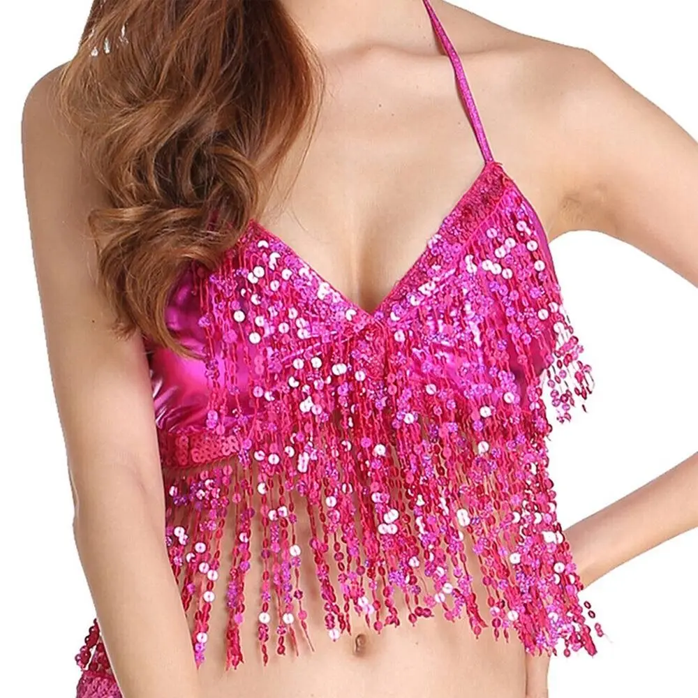 Belly Dance Sequin Fringe Top Nightclub Performance Halter Bra Dance Wear